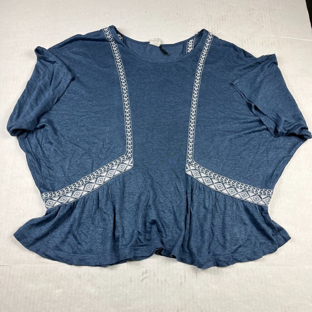 Anthropologie Akemi + Kin Linen Peasant Blouse Blue Short Sleeve Loose Shirt XS